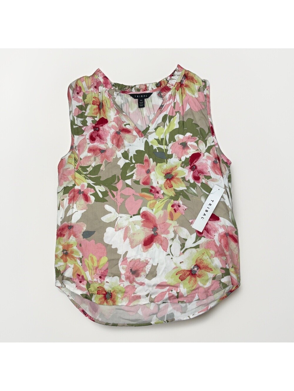 NEW NWT Tribal Sage and Pink Floral Print Sleeveless Rayon Blouse Shirt P/S $70